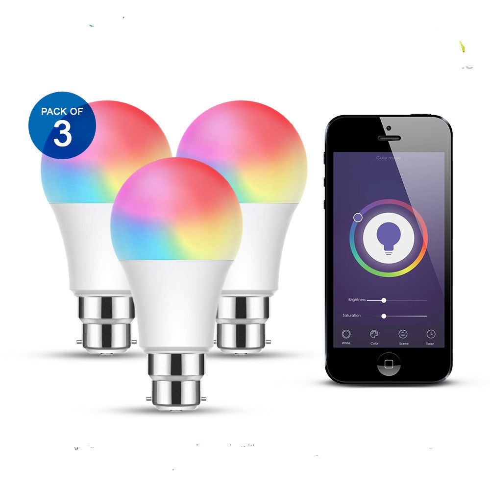 3 Pc Pack 9W B22 Smart Colour Changing RGB+CCT & Dimmable