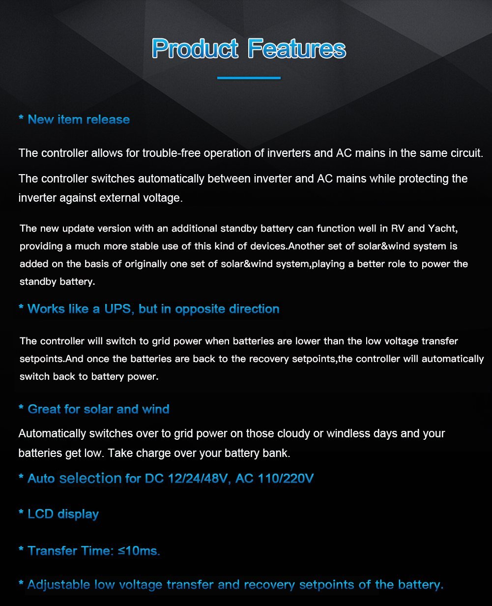 ATS Dual Power Inverter Automatic Transfer Switch Solar Charge Controller for Solar wind System