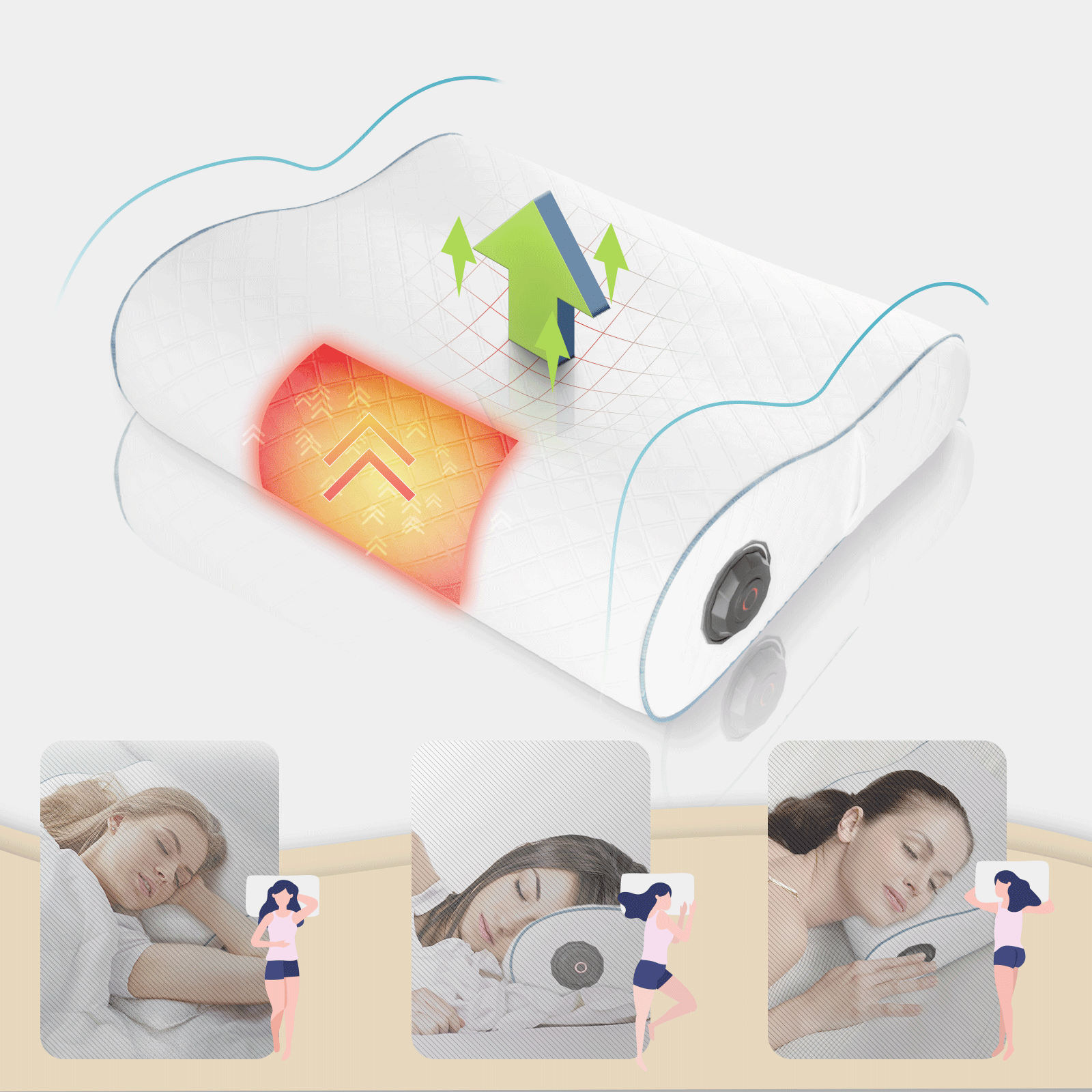 MOES Health Bluetooth Heated Cervical Memory Foam Ergonomic Pillow with Graphene Heating