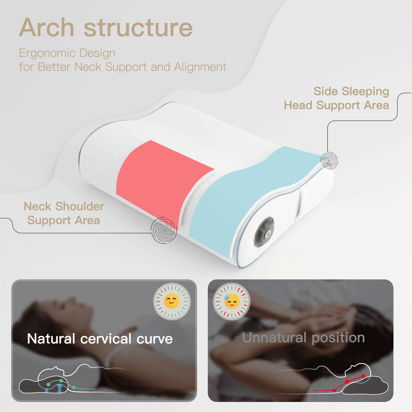 MOES Health Bluetooth Heated Cervical Memory Foam Ergonomic Pillow with Graphene Heating