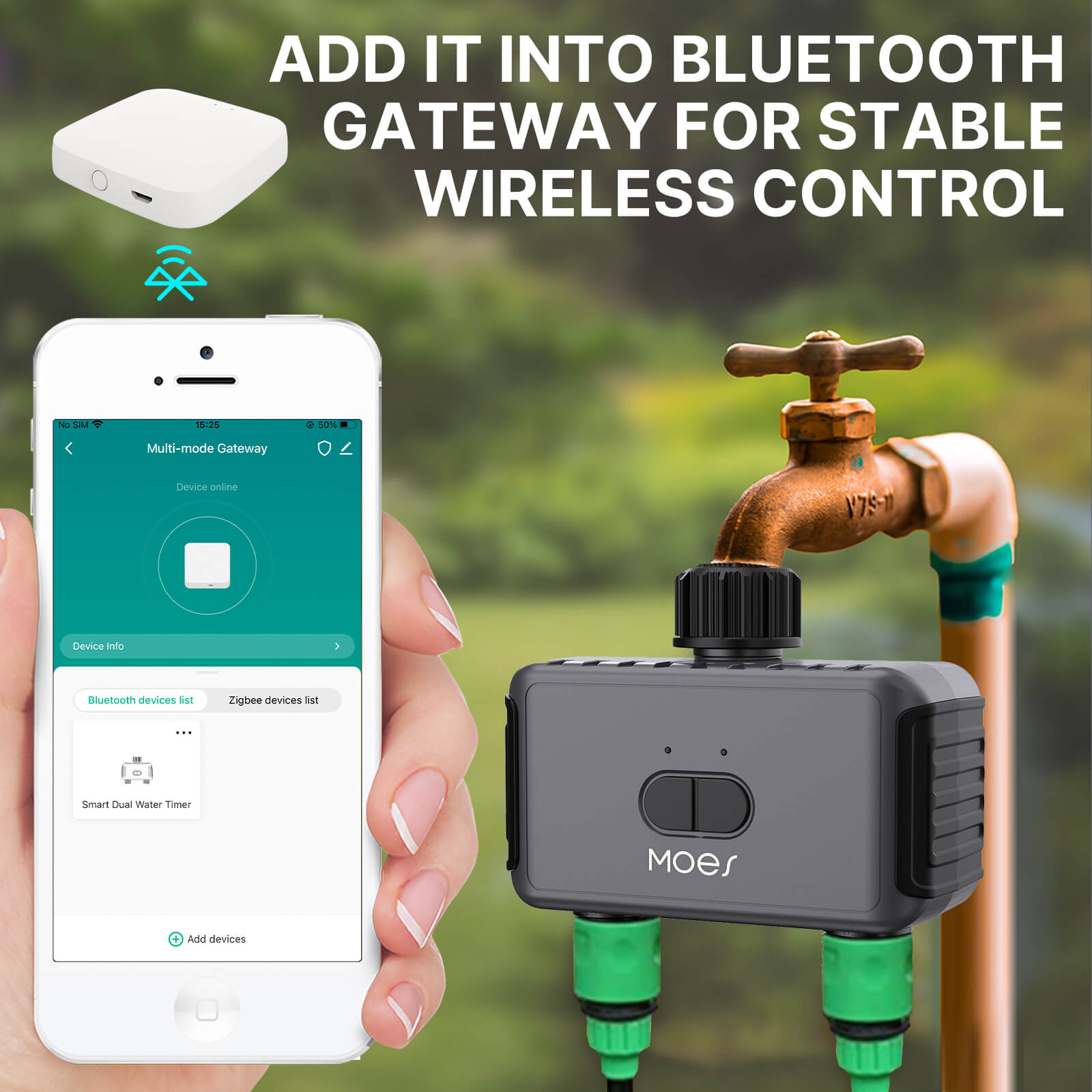 Bluetooth Timer, Smart Sprinkler Water Timer with 2 Outlet