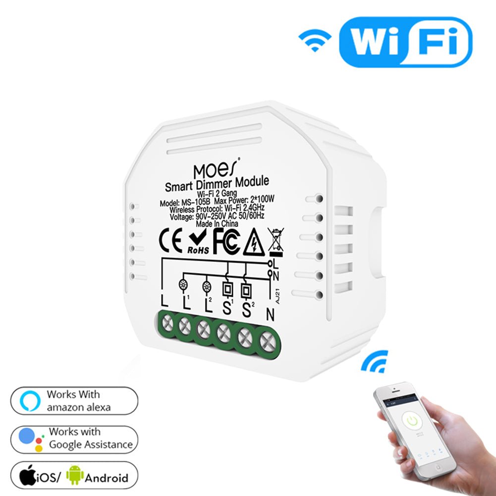 WiFi 2 Gang Dimmer Switch  Module DIY Smart  Light LED Dimmable Interruptor Relay