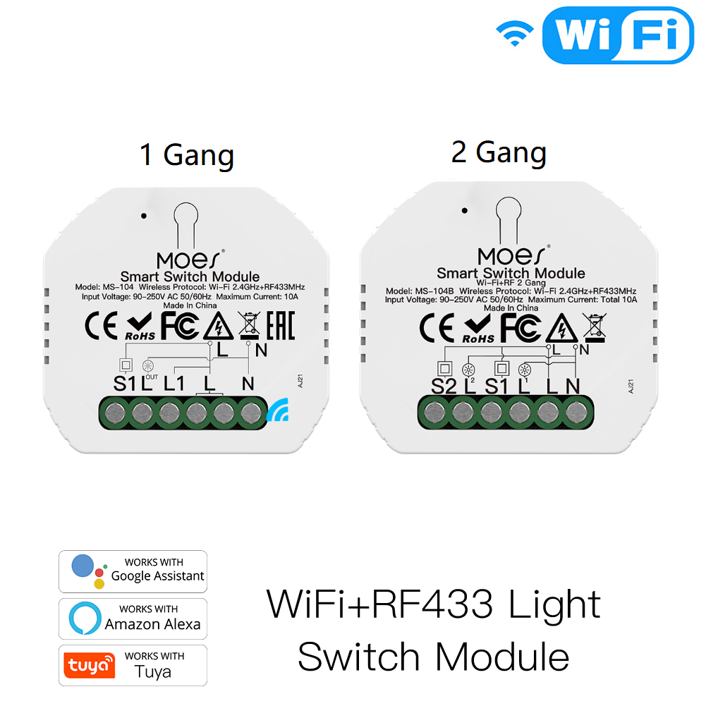 Mini DIY WiFi Relay Module, RF433 Smart Light Switch Module, 1/2 Gang Reset