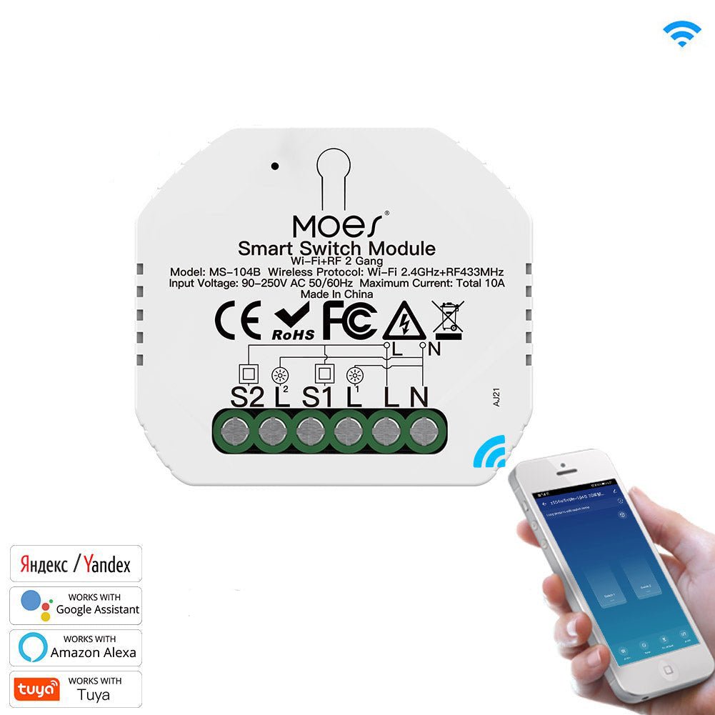 Mini DIY WiFi Relay Module, RF433 Smart Light Switch Module, 1/2 Gang Reset