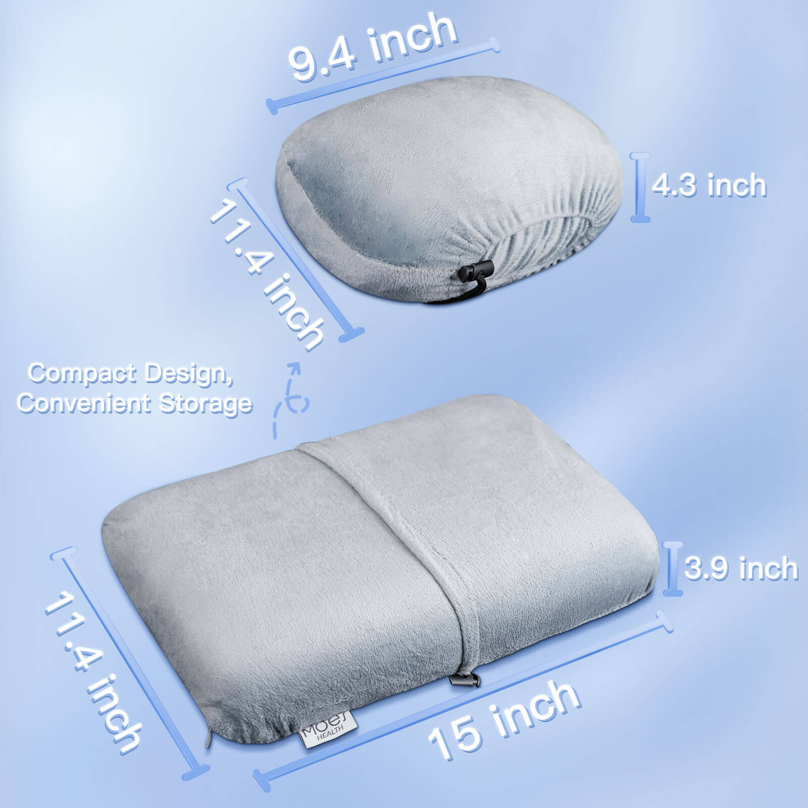 MOES Small Camping Pillow Memory Foam Travel Pillow With Portable Bag 15"x11.4"