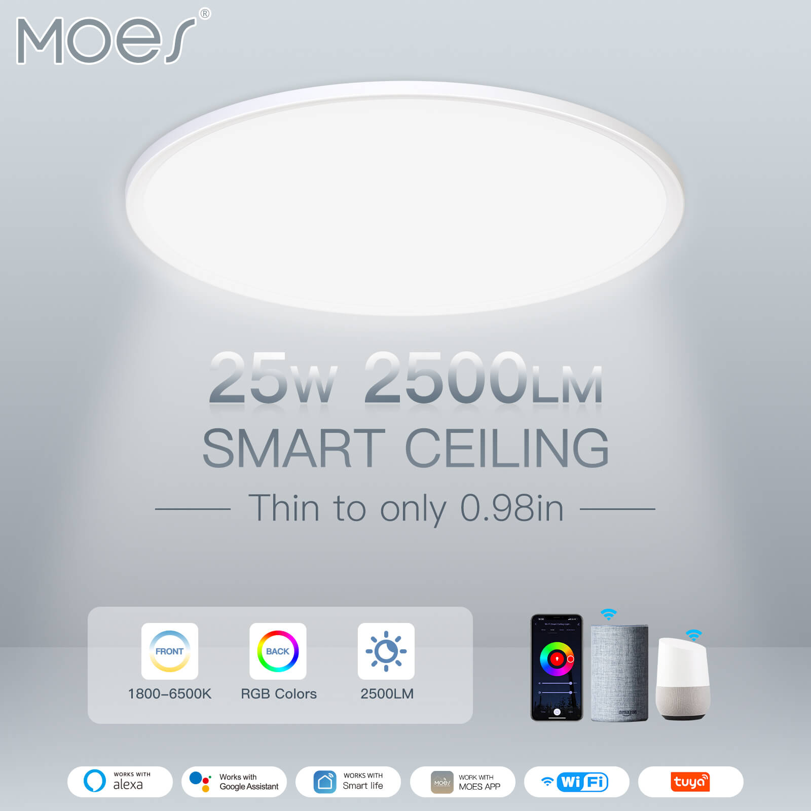 MOES Smart WIFI Ceiling Light Ultrathin Energy-saving RGB Dimmable Lighting LED Lamp