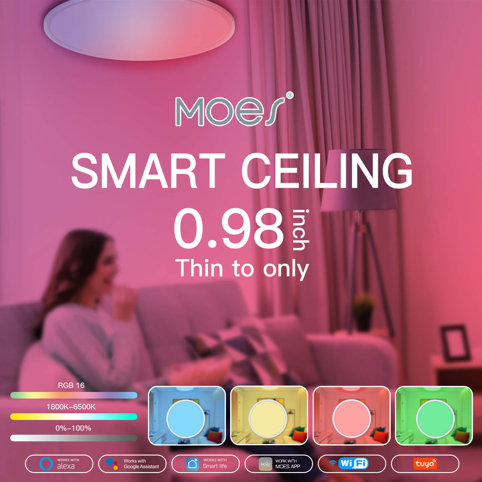 MOES Smart WIFI Ceiling Light Ultrathin Energy-saving RGB Dimmable Lighting LED Lamp