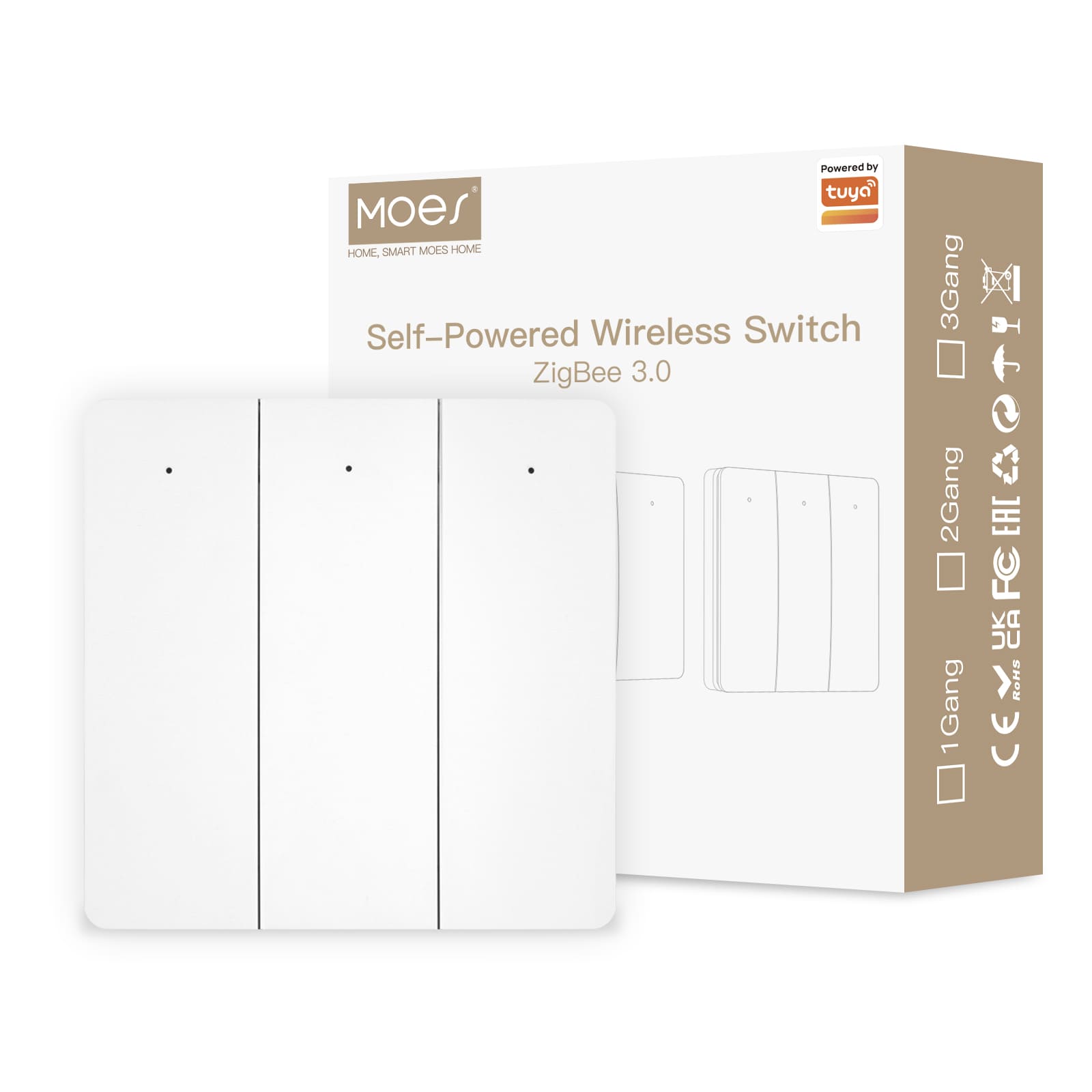 MOES Smart ZigBee Wireless Switch, Self-powered 2/3 Gang Scene Switch Sticker