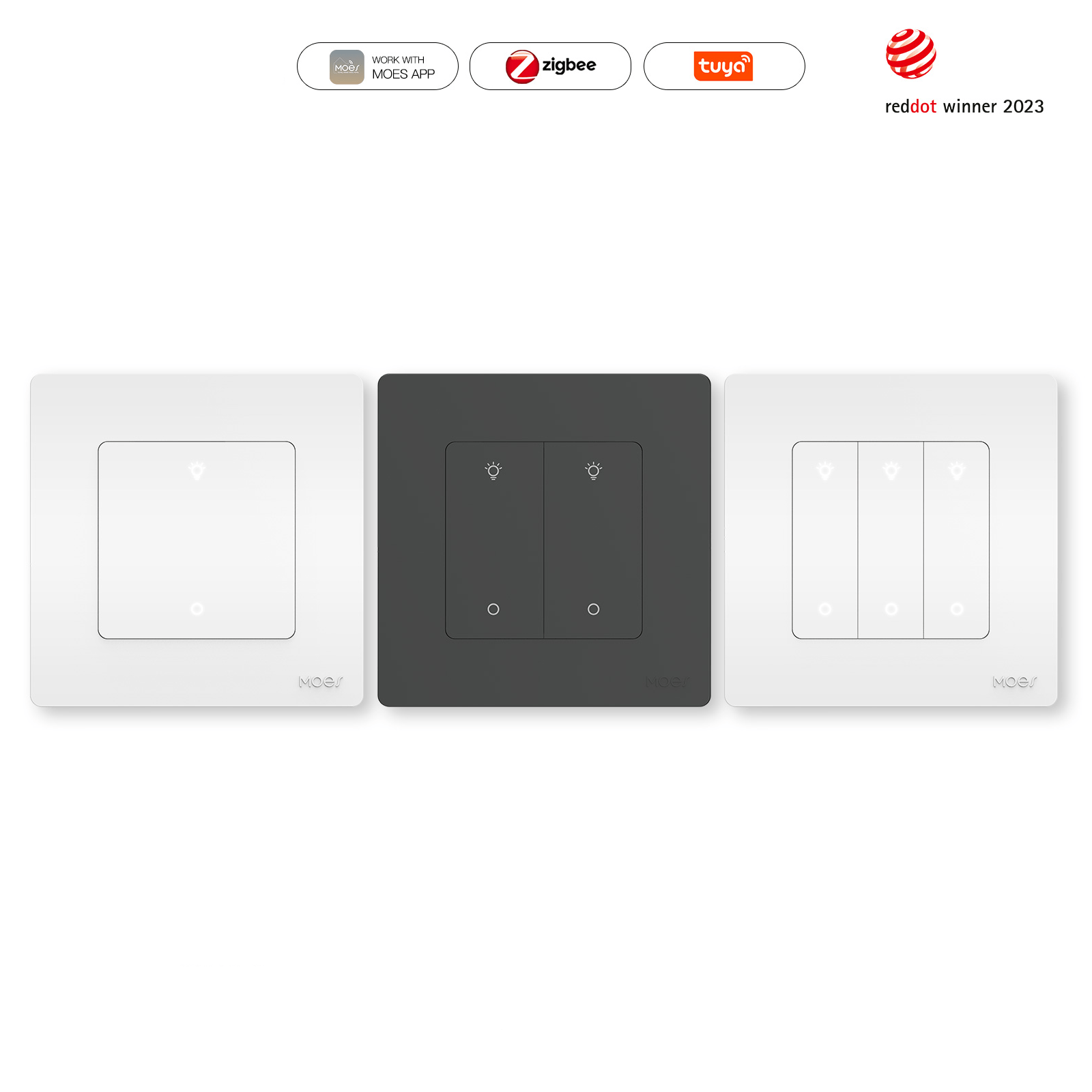 MOES Star Ring ZigBee Smart Dimmer Switch for Light Dimming Work with Alexa Google Home Dimmable 1-3Gang