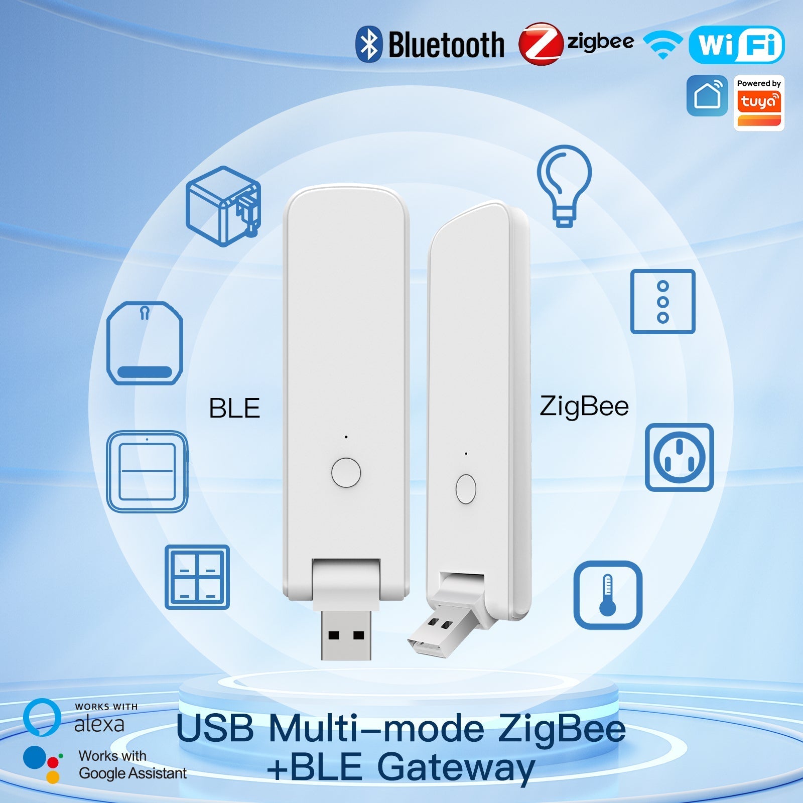 MOES Rotatable Hub Tuya Smart WiFi USB Multi-mode Bluetooth+ZigBee Wireless Gateway Rotatable