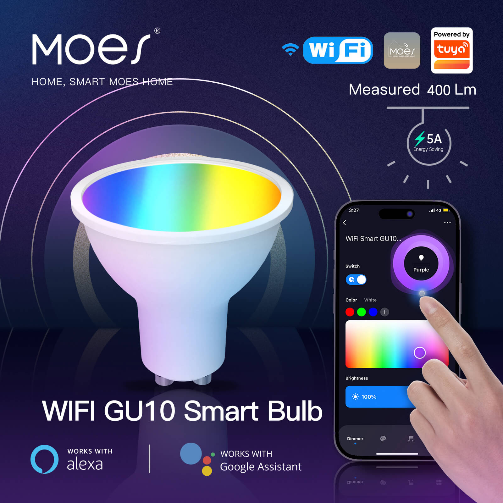 MOES GU10 WiFi Smart Light Bulbs LED RGB Warm Dimmable Lamps 5W Alexa Google APP