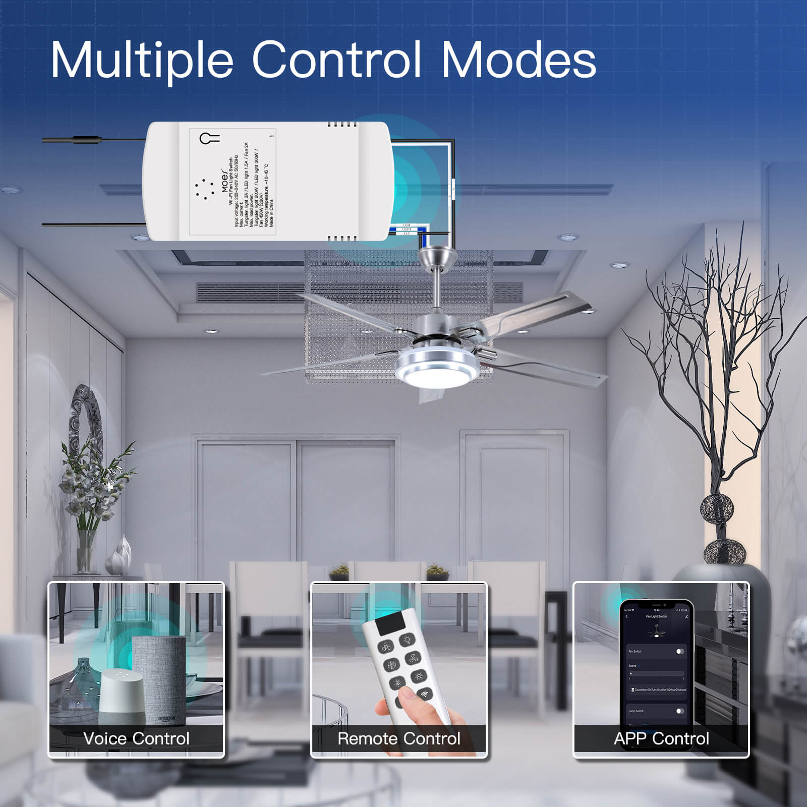 MOES WiFi RF Smart Ceiling Fan Light Switch Module + Remote Controller Alexa APP 220V