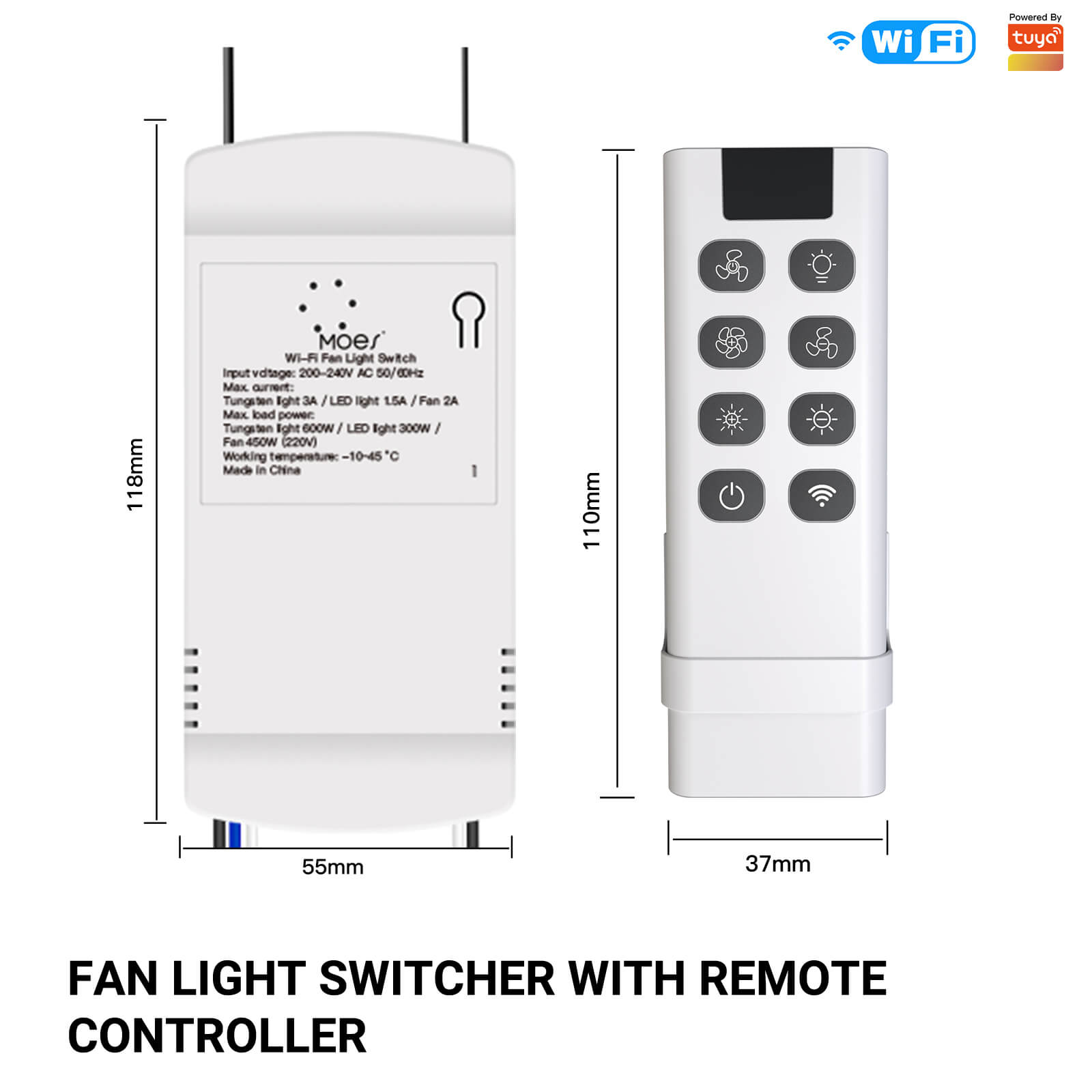 MOES WiFi RF Smart Ceiling Fan Light Switch Module + Remote Controller Alexa APP 220V