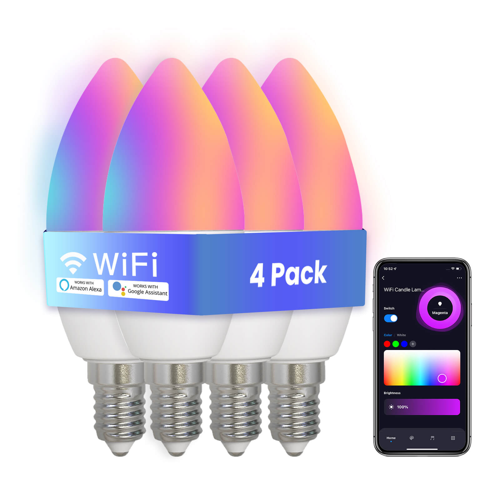 MOES WiFi Smart E14 6W/ E12 5W Candle LED Light Candelabra Bulb RGBCCT 2700-6500K Alexa Google Voice Control