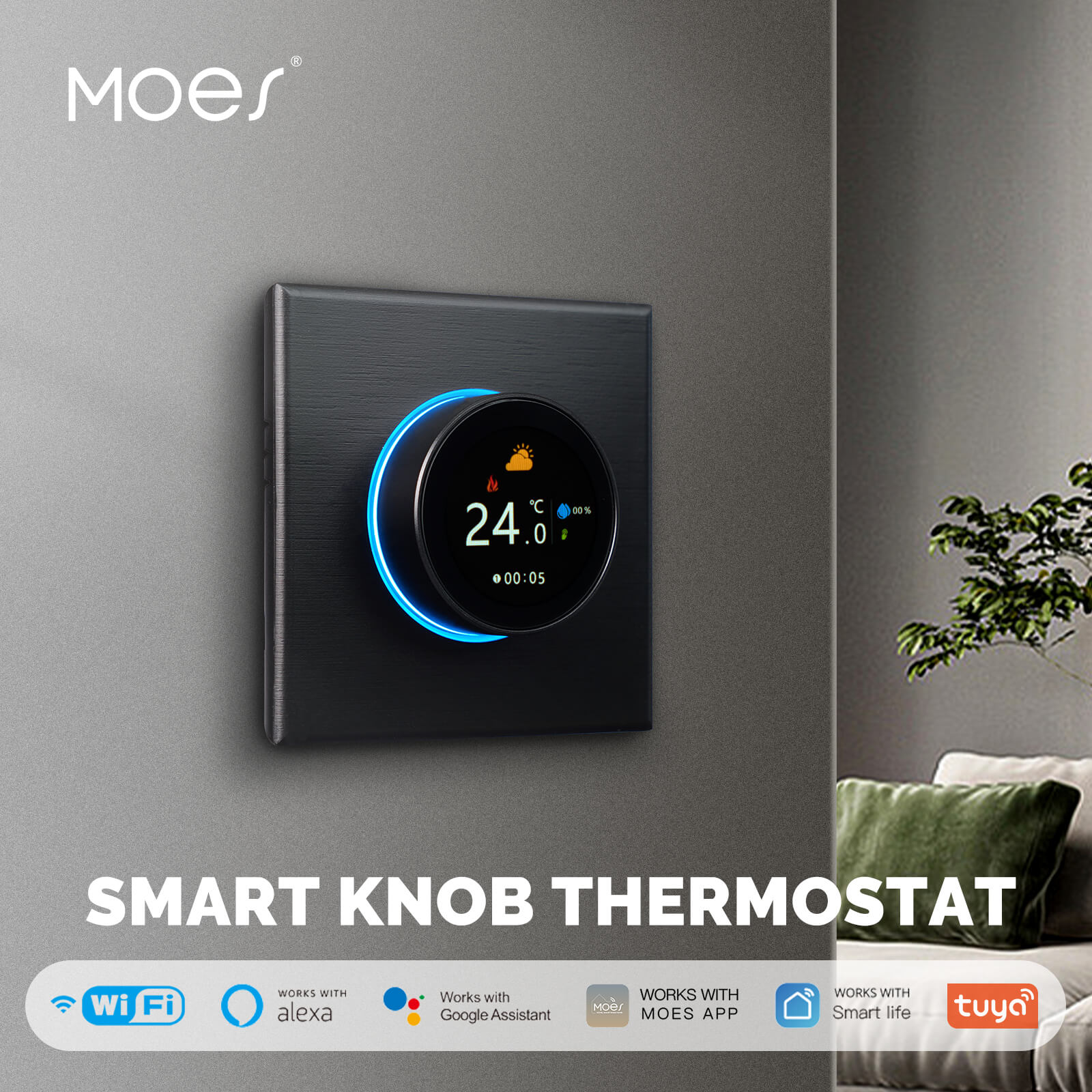 MOES WiFi Smart Home Heating Knob Thermostat Temperature Controller For Water Gas Boiler Electric Heating