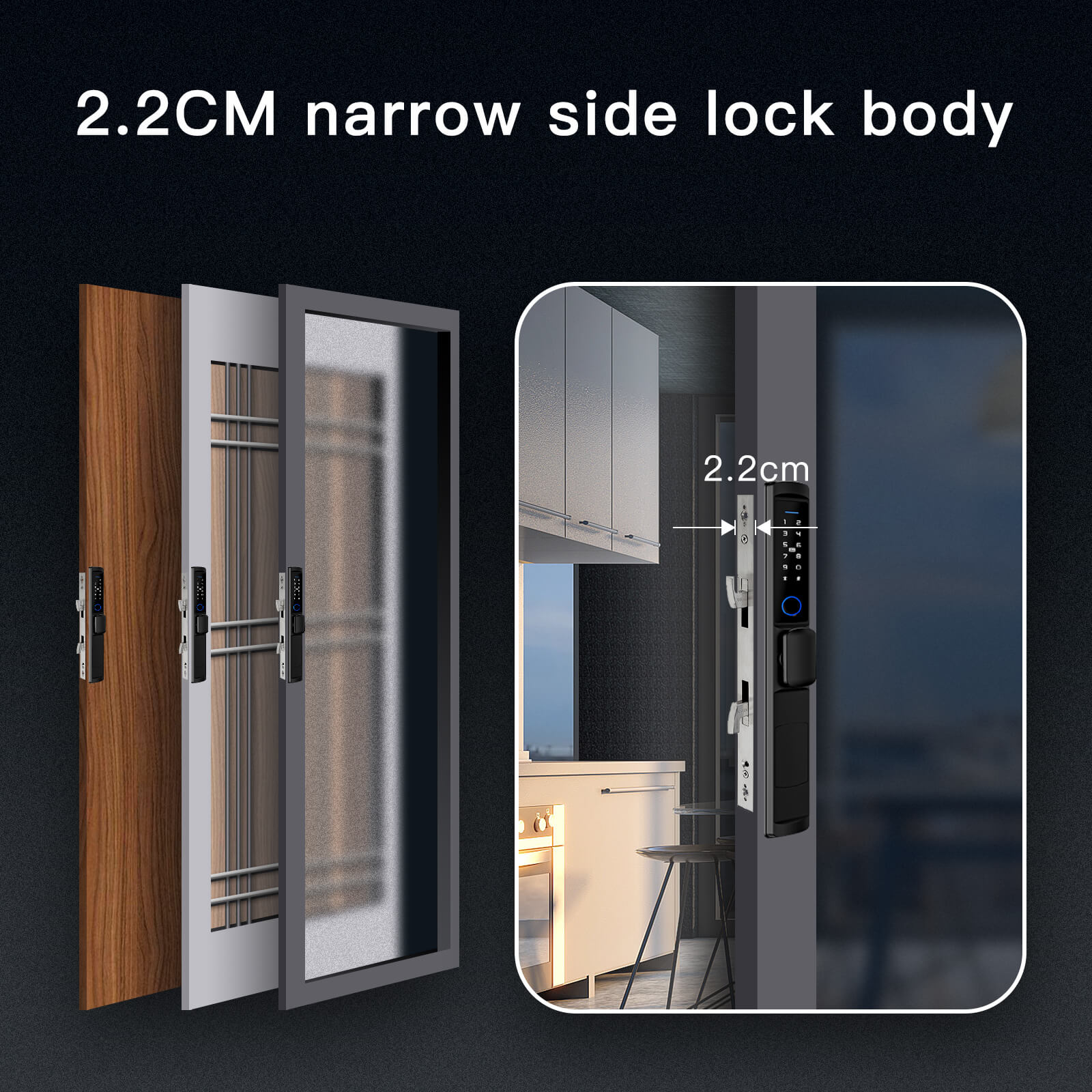 MOES WiFi Smart Narrow Side Fingerprint Coded Door Lock Remote Control Waterproof Two Handle Optional