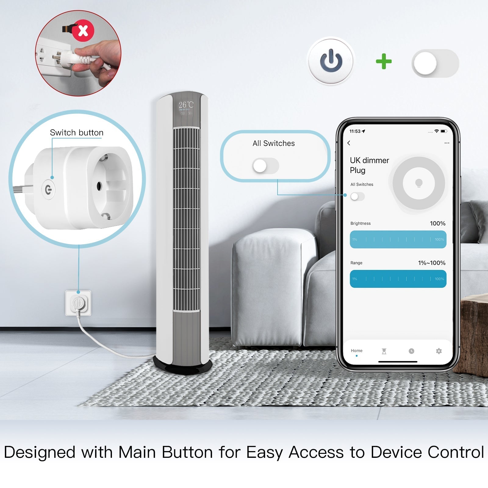 MOES WiFi Smart Power Dimmer Plug Brightness Adjust Timer Socket EU