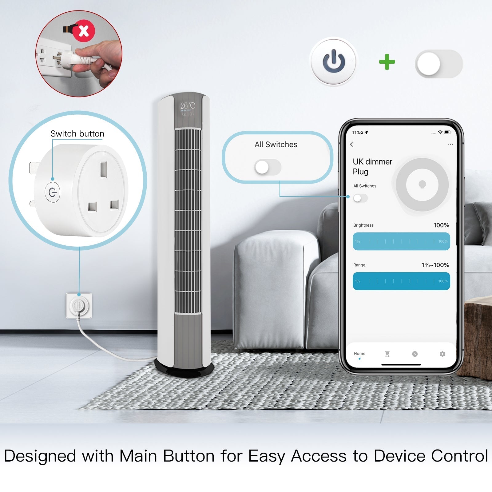 MOES WiFi Smart Power Dimmer Plug Brightness Adjust Timer Socket UK Standard