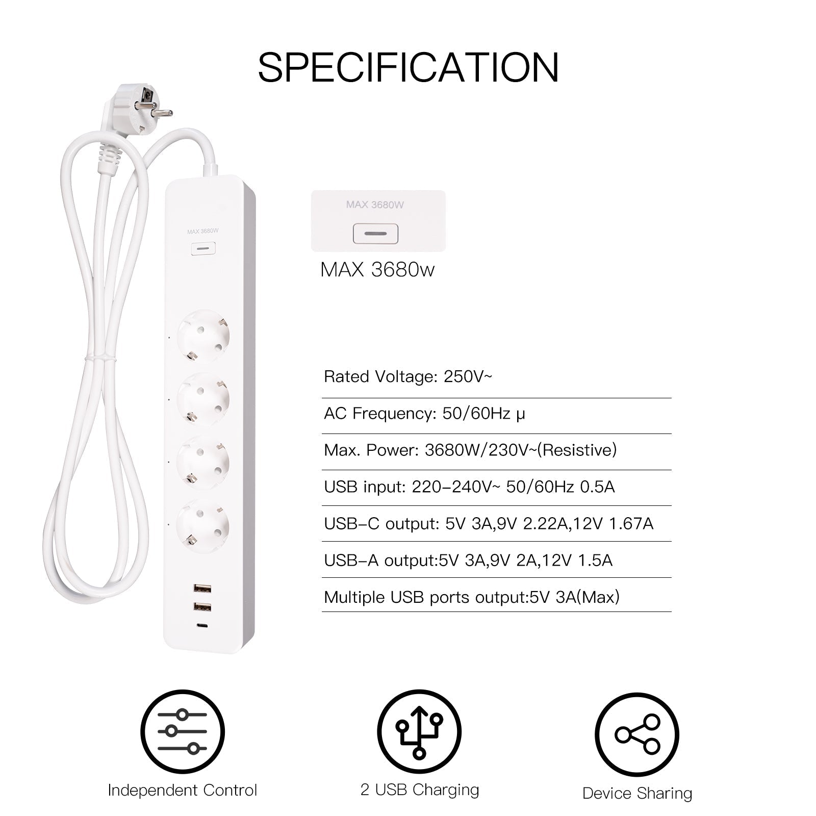 MOES WiFi Tuya Smart Power Strip Surge Protector Electric Power Monitor Socket