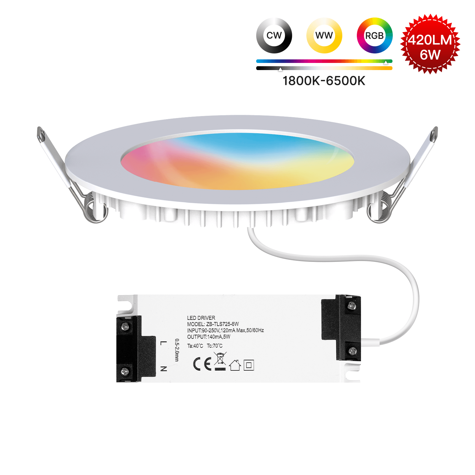 MOES ZigBee Downlight Tuya Dimming Spot lamp 6W RGB Change Warm Cool light