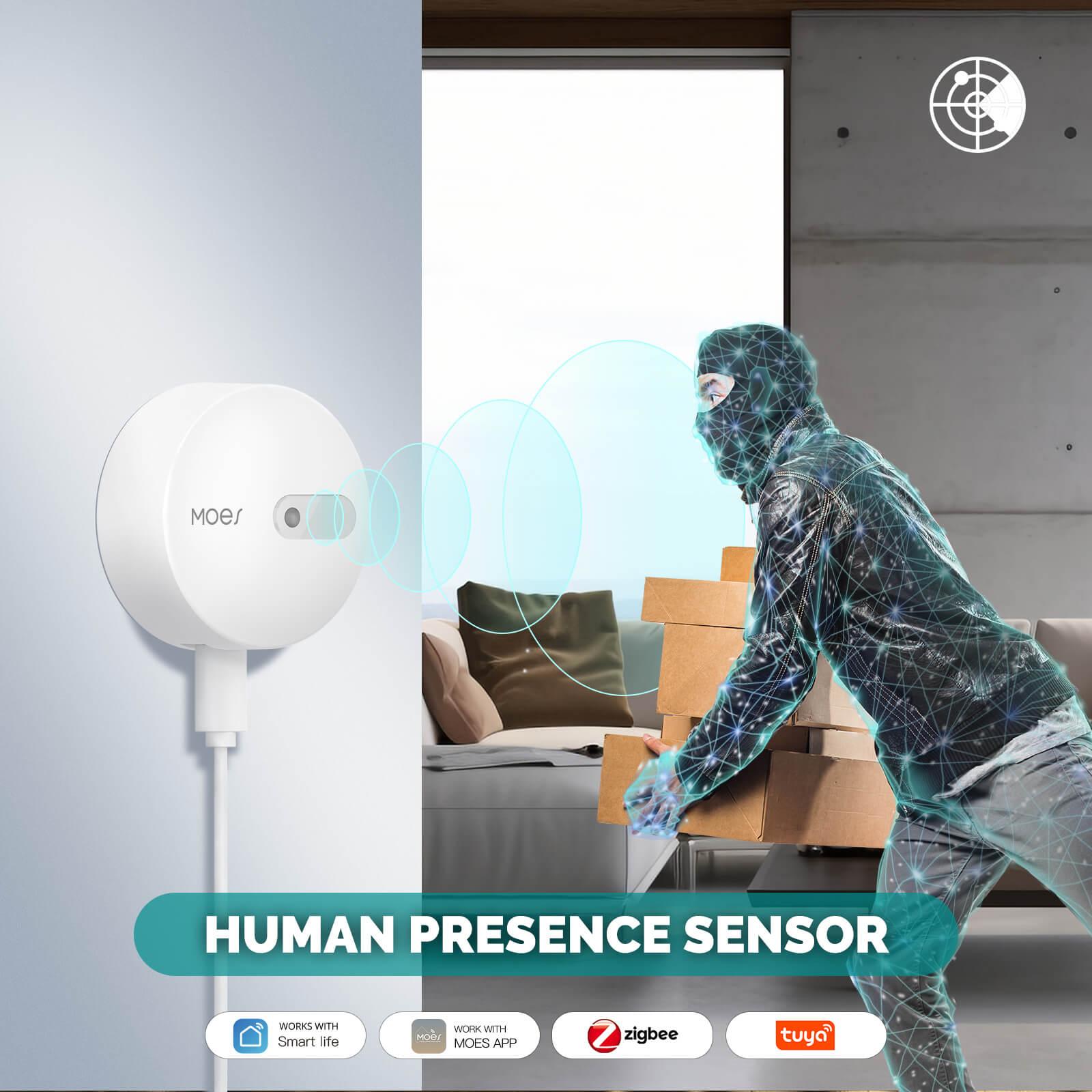 MOES ZigBee Human Presence Sensor Detector Radar Wave Detection Sensor for Home Security