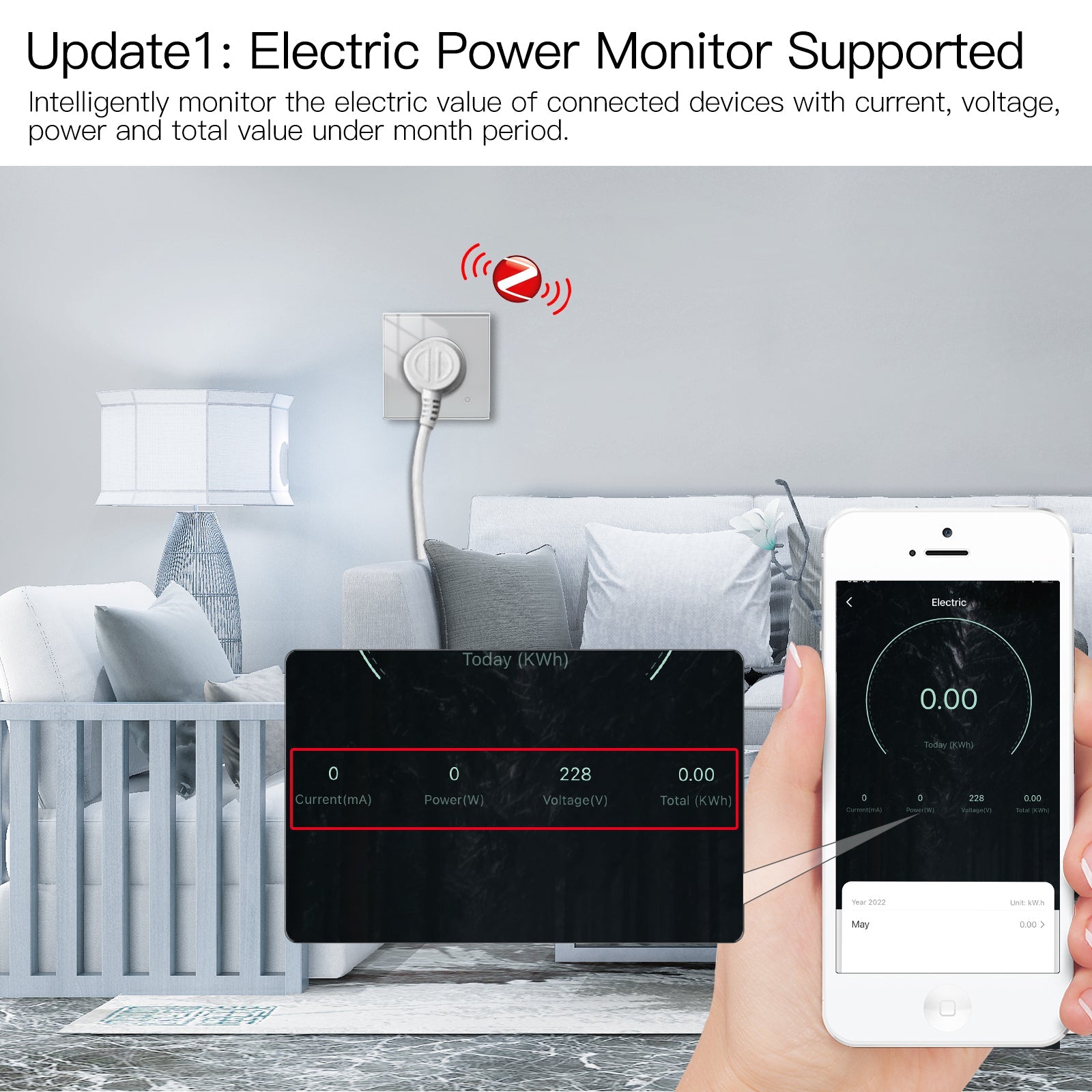 MOES ZigBee Smart Wall Socket Glass Panel Power Monitor Hub Required