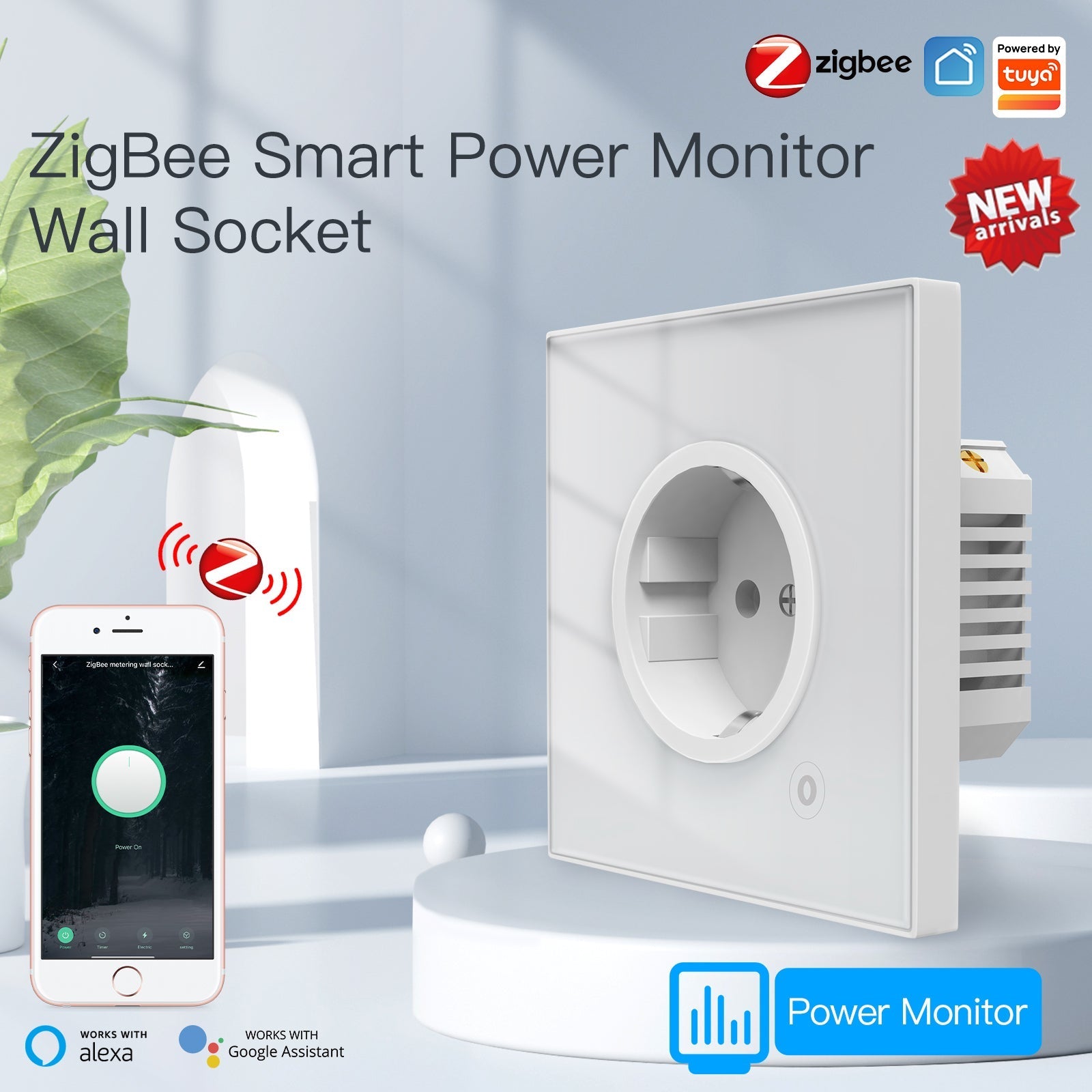 MOES ZigBee Smart Wall Socket Glass Panel Power Monitor Hub Required