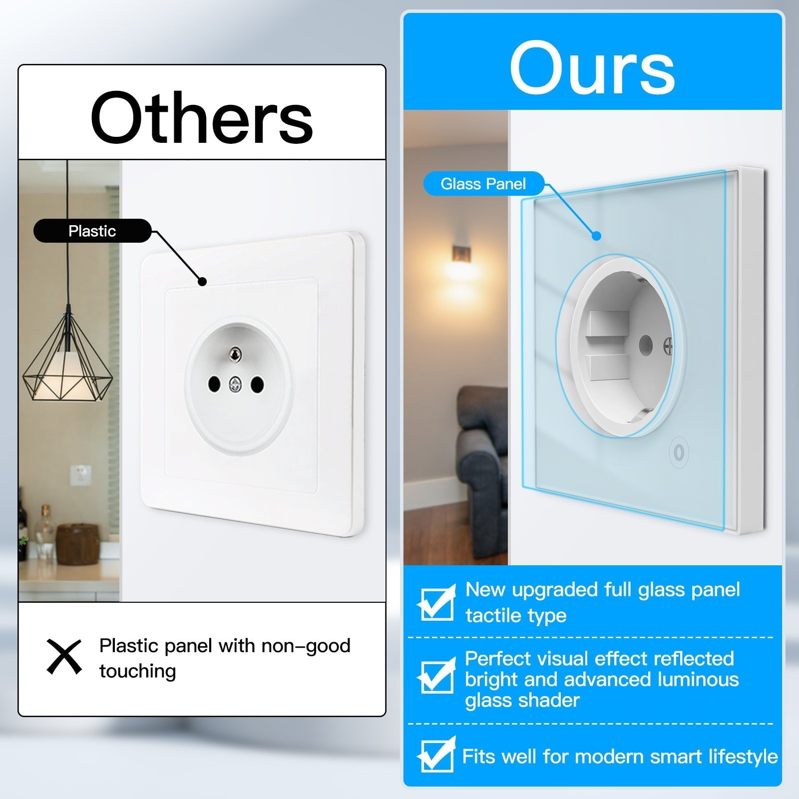 MOES ZigBee Smart Wall Socket Glass Panel Power Monitor Hub Required