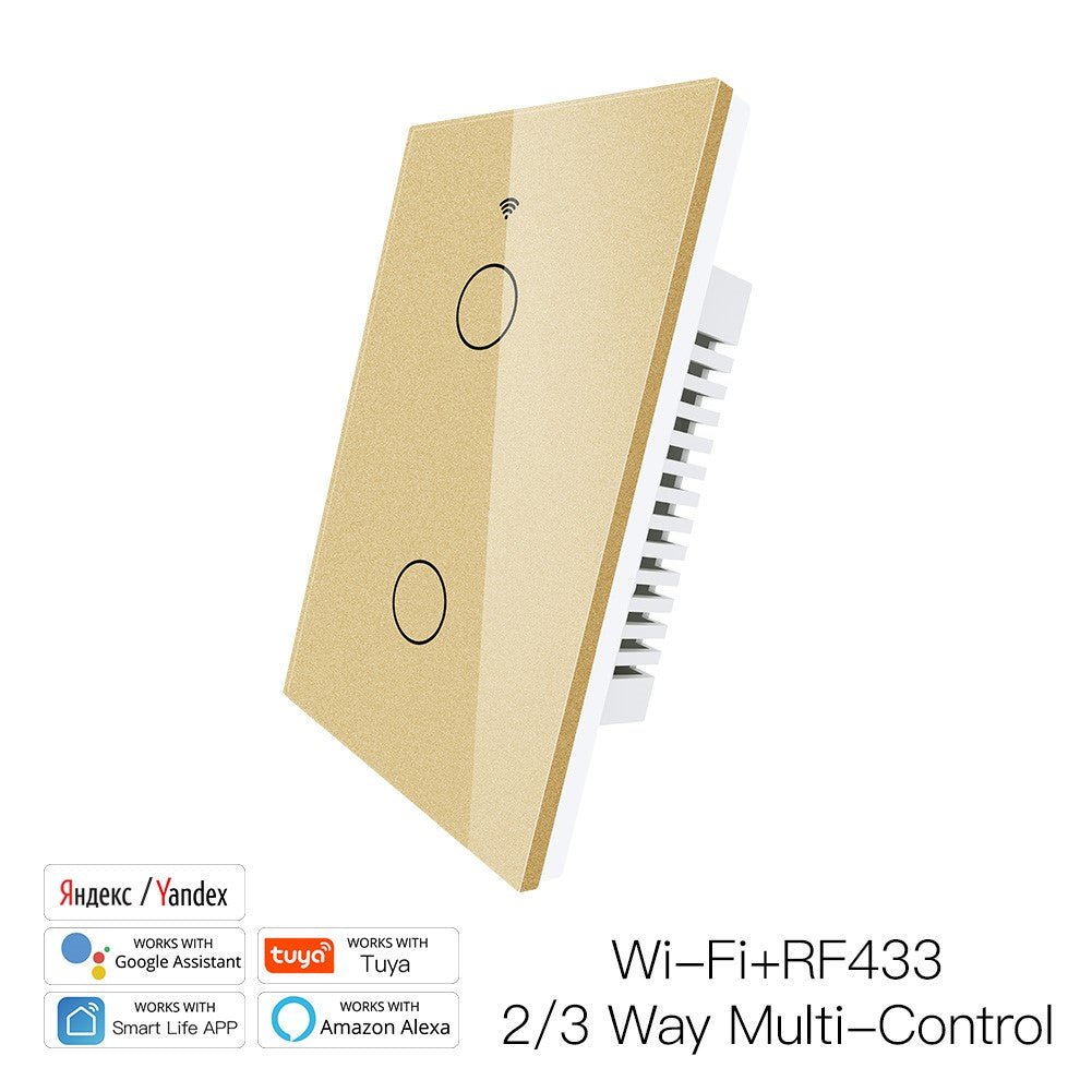 RF433 WIFI Smart Wall Touch Light Switch Glass Panel, 3 Way Multi-Control Neutral Wire Required US Standard