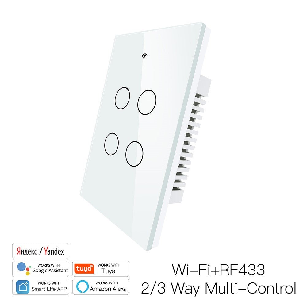 RF433 WIFI Smart Wall Touch Light Switch Glass Panel, 3 Way Multi-Control Neutral Wire Required US Standard