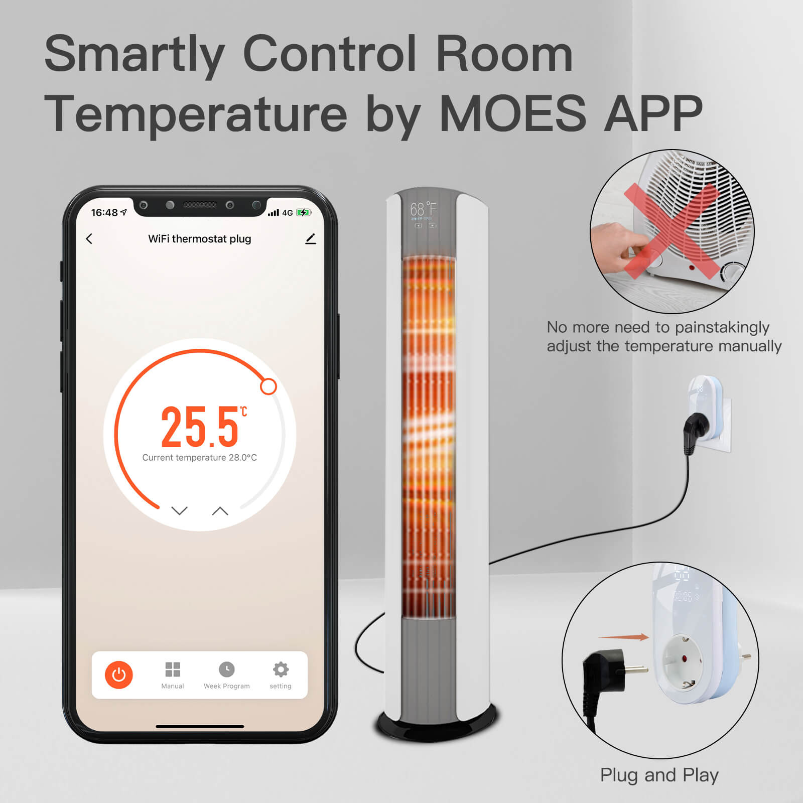 Programmable Smart WiFi LED Thermostat Plug Outlet Wireless Electric Plug-in Thermostat Socket