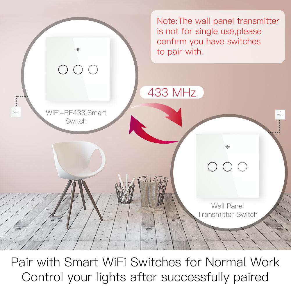 RF433 Smart Wirelesss Wall Glass Panel Transmitter Touch Switch Multi-control Remote EU