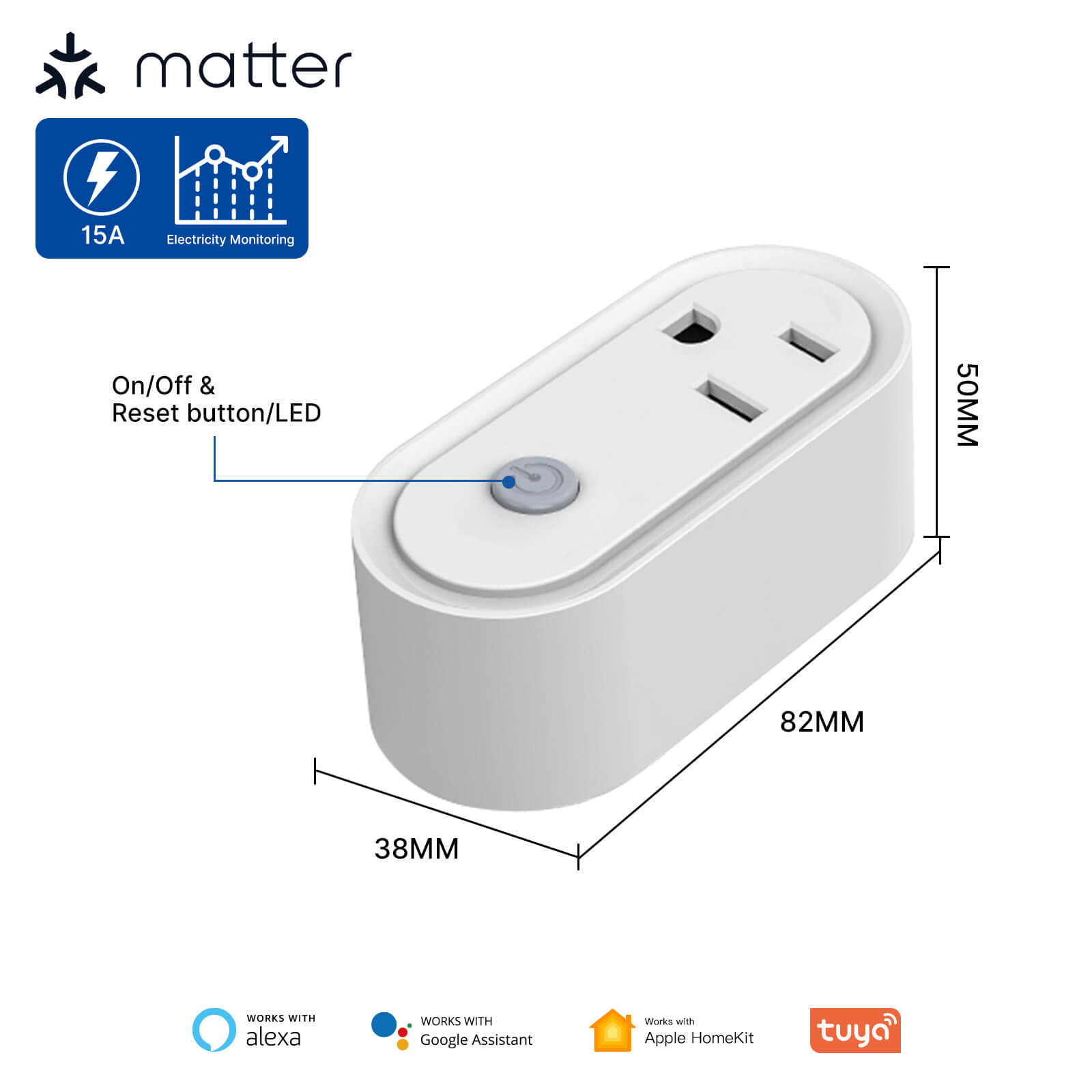 Smart Plug Matter WiFi Socket Timer Outlet Power Monitor