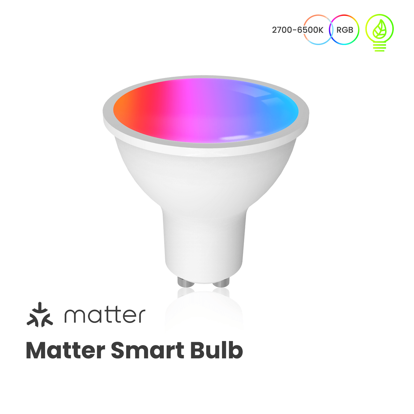 Tuya GU10 Matter WiFi Smart LED Bulb with Voice Control, Dimmable 5W Light 2700-6500K RGB Colors