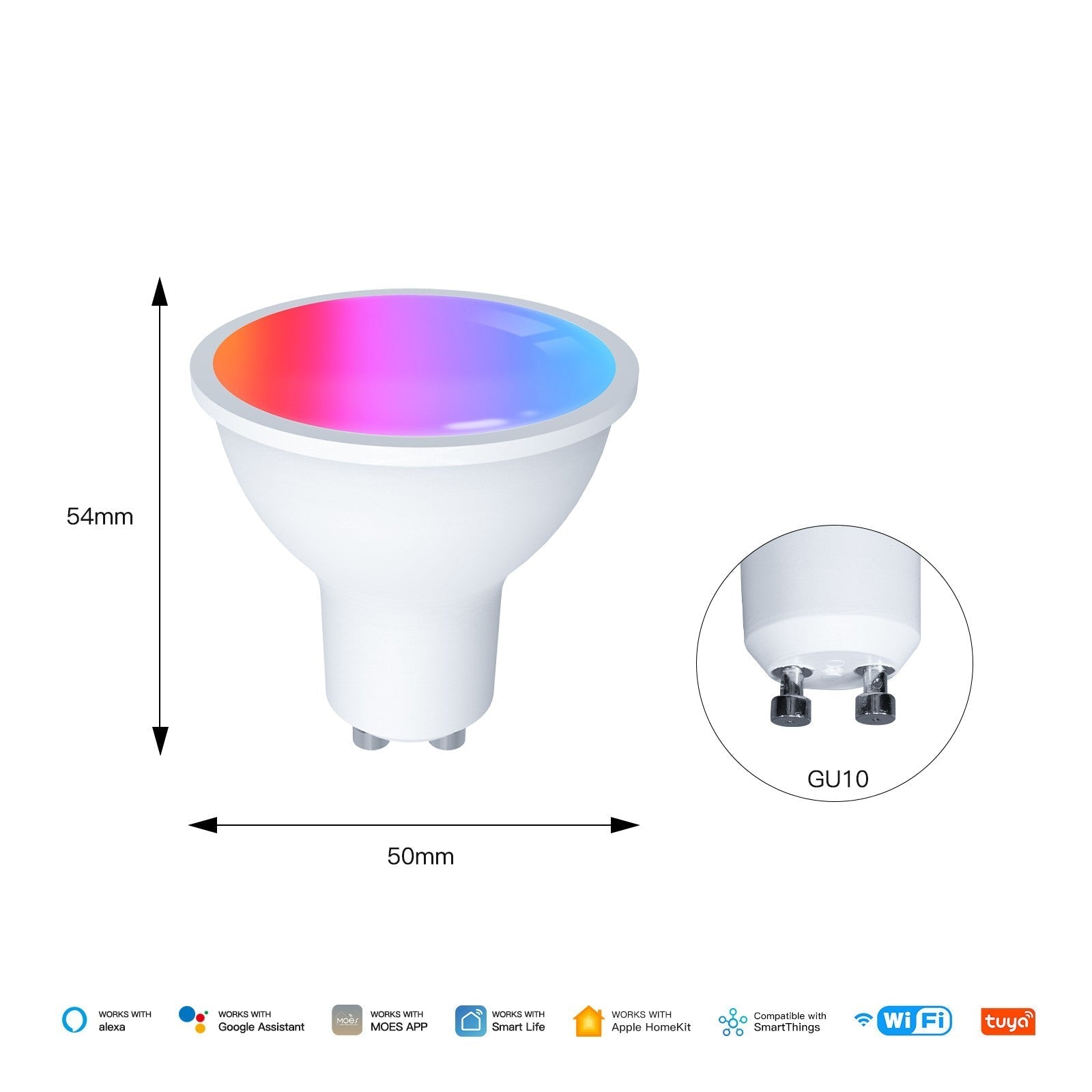 Tuya GU10 Matter WiFi Smart LED Bulb with Voice Control, Dimmable 5W Light 2700-6500K RGB Colors