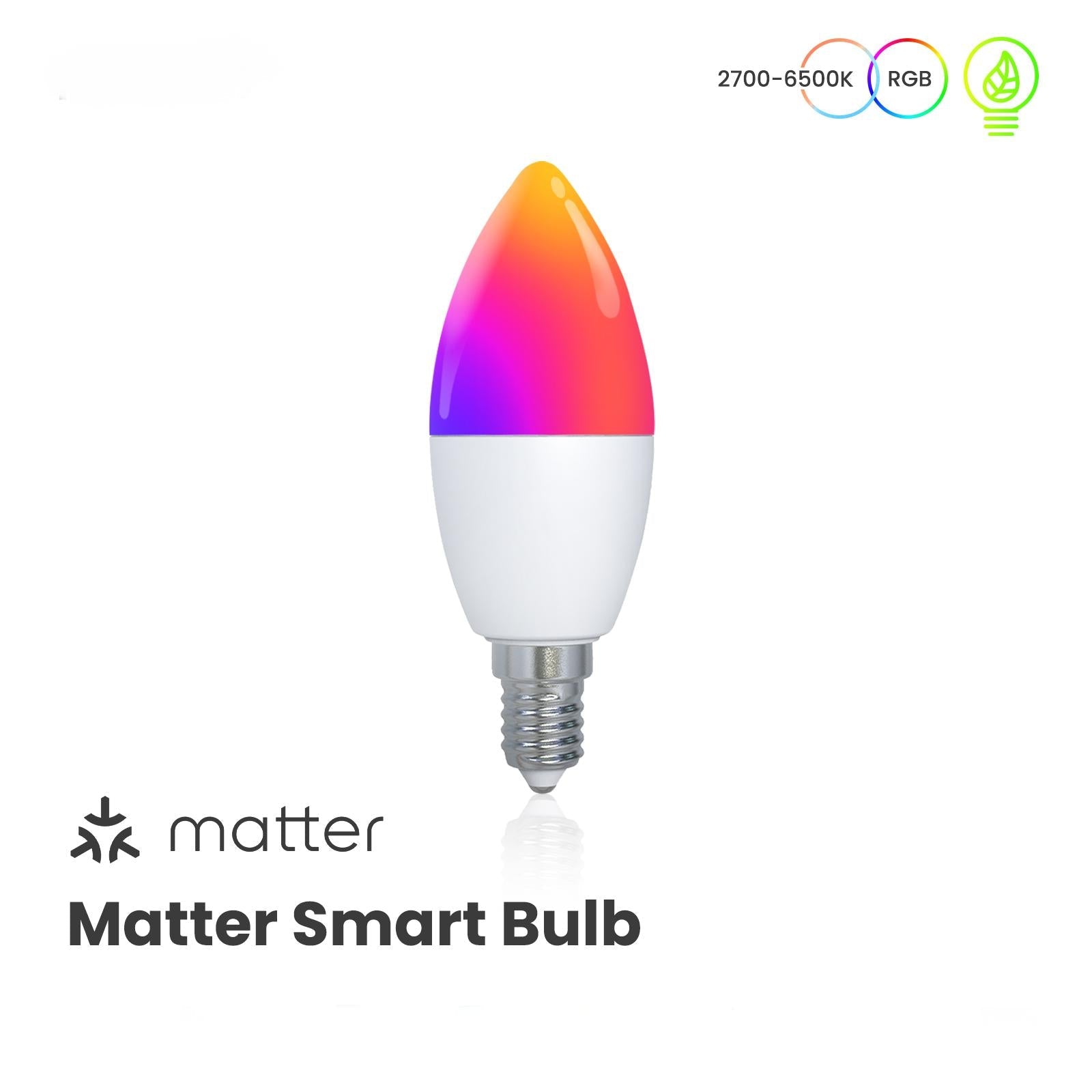 Tuya Matter WiFi Smart LED E14 Dimmable Light Bulbs 2700-6500K+RGB