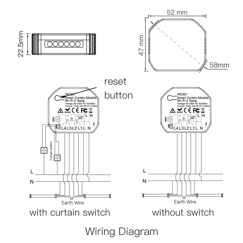 MOES WiFi Smart 2 Gang Double Curtain Blind Switch Module for Roller Shutter Electric Motor