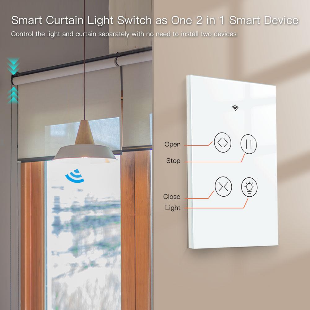 WiFi Curtain Light Switch RF433 Smart Glass Panel Curtain Light Touch Switch Single Pole Neutral Wire Required US