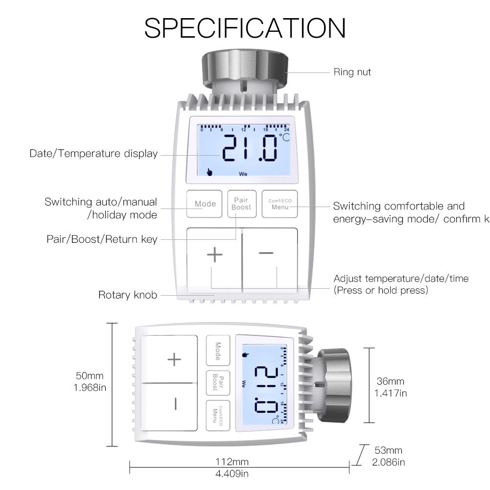 Smart Programmable Radiator Actuator Valve Tuya ZigBee3.0 Round Screen Thermostat Temperature Controller