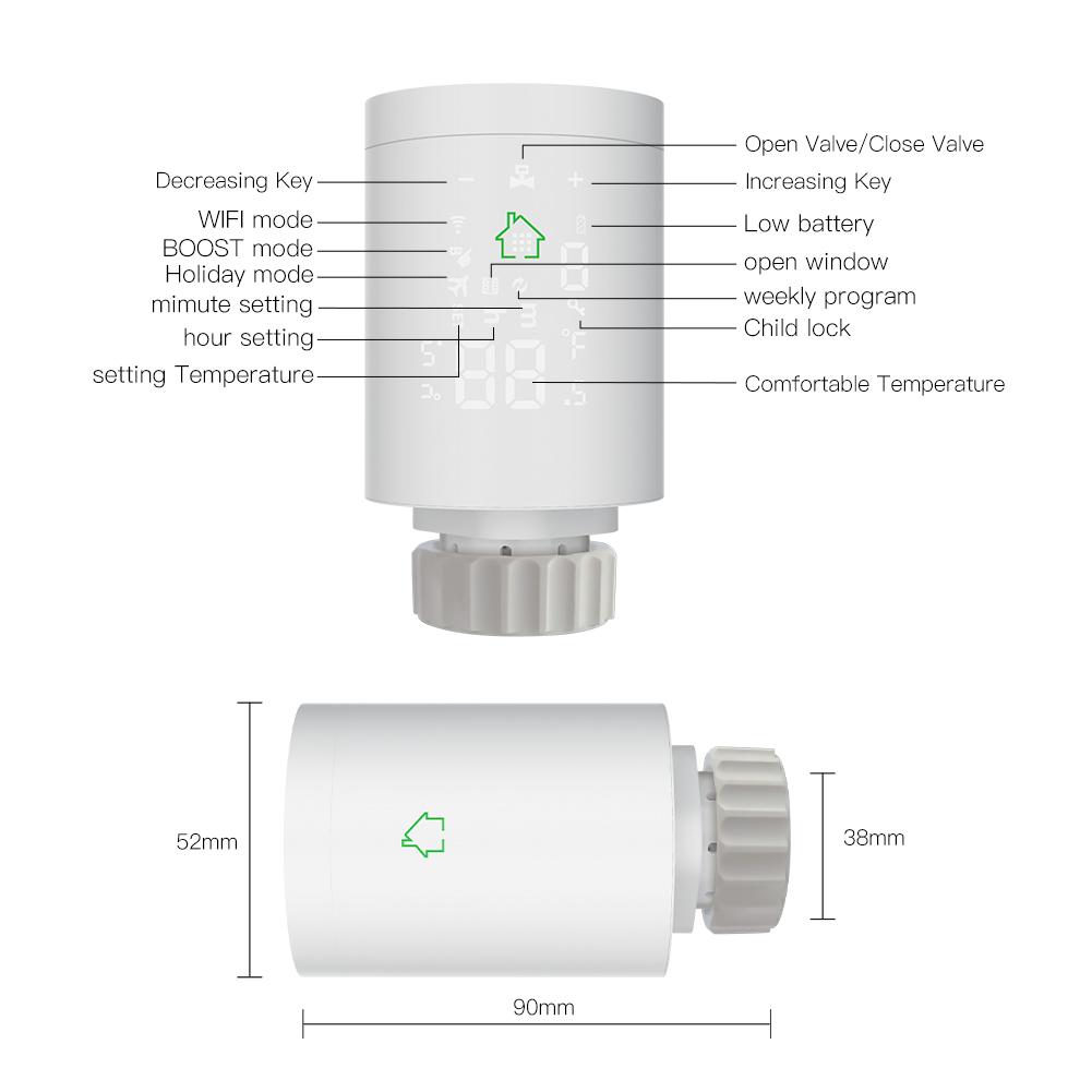 MOES Smart Thermostatic Radiator Valve ZigBee LCD Curved Screen Heating Battery Powered TRV TS0601