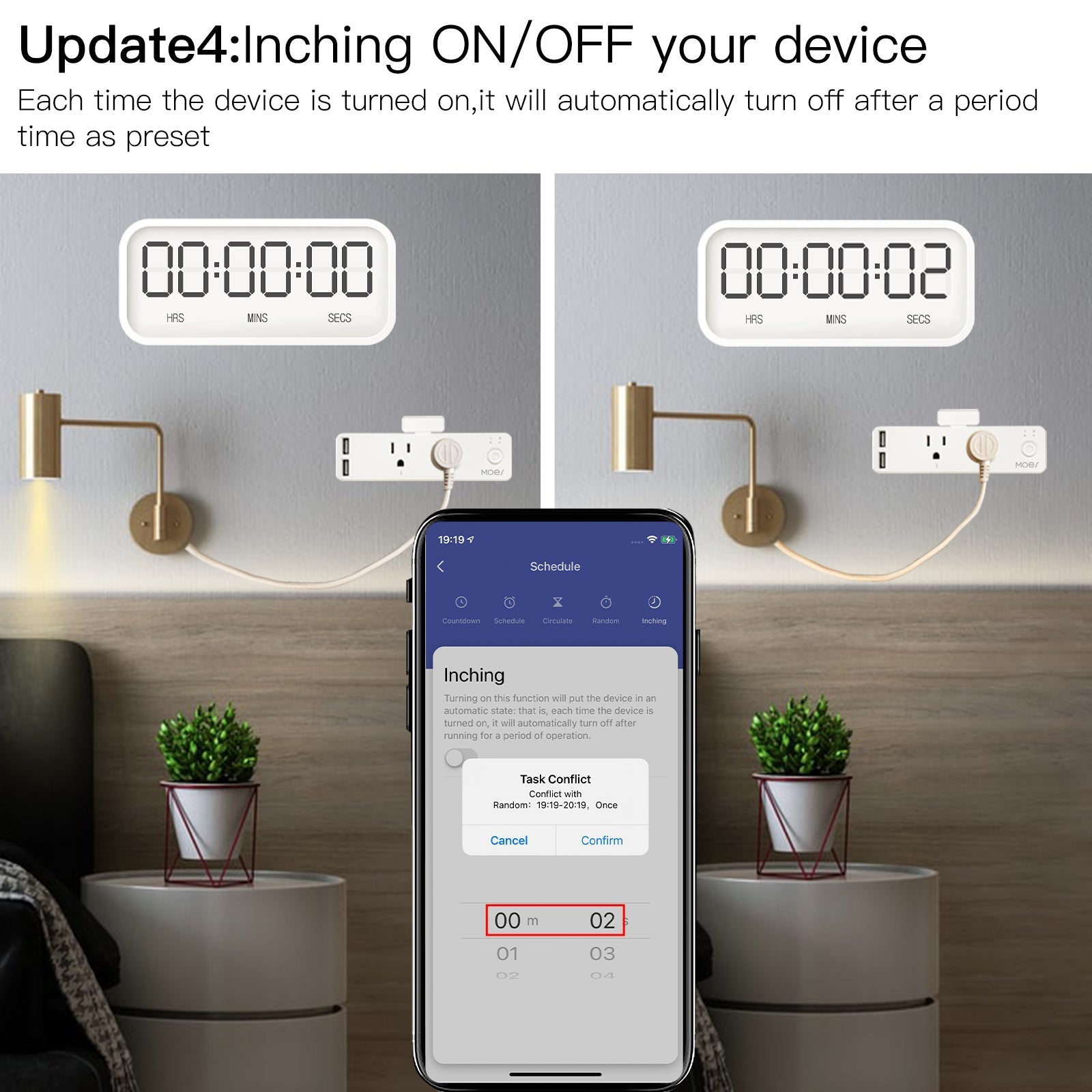 Wifi Smart US Outlet Extender Multi Plug Socket Outlet Shelf With Relay Status, Light Mode Adjustable