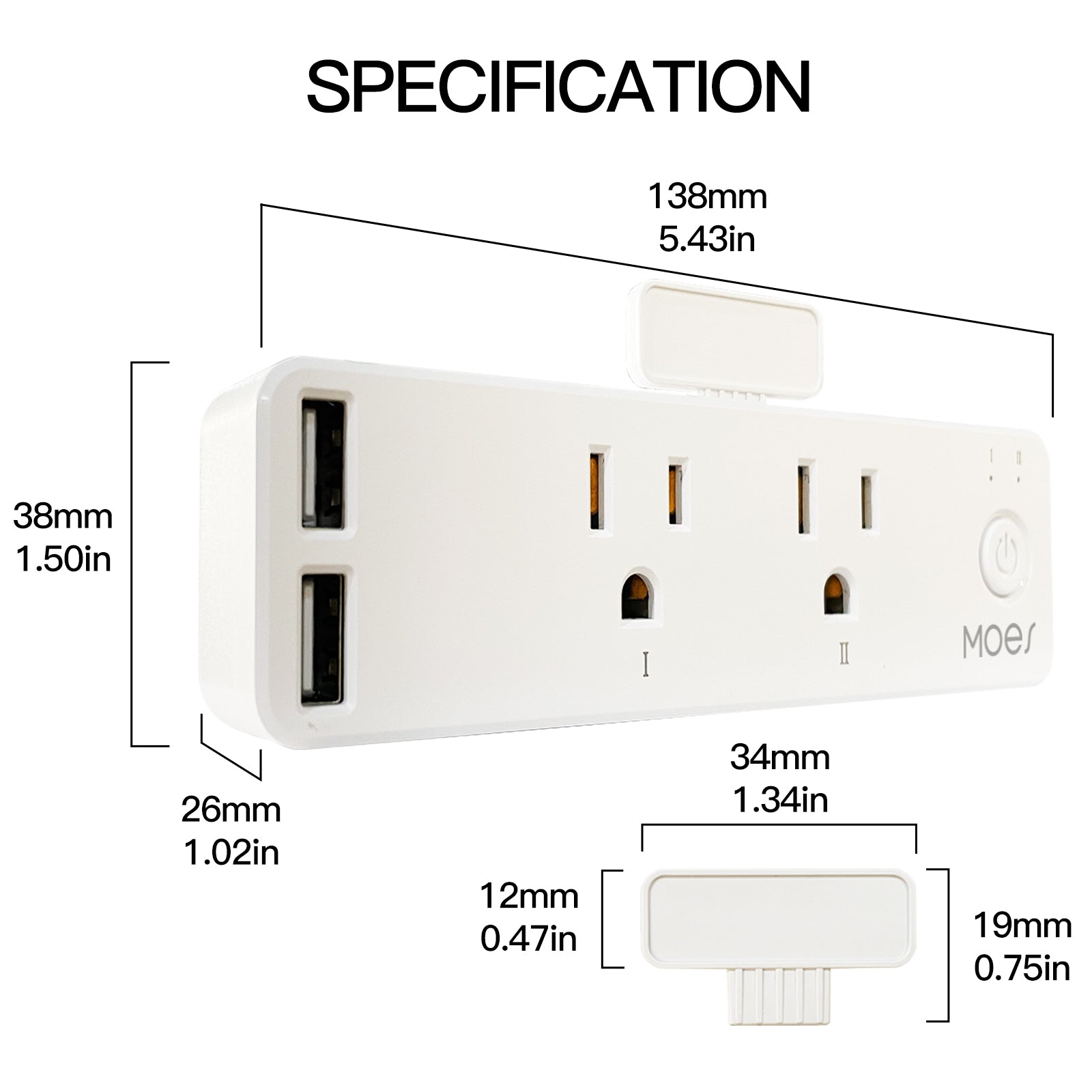 Wifi Smart US Outlet Extender Multi Plug Socket Outlet Shelf With Relay Status, Light Mode Adjustable