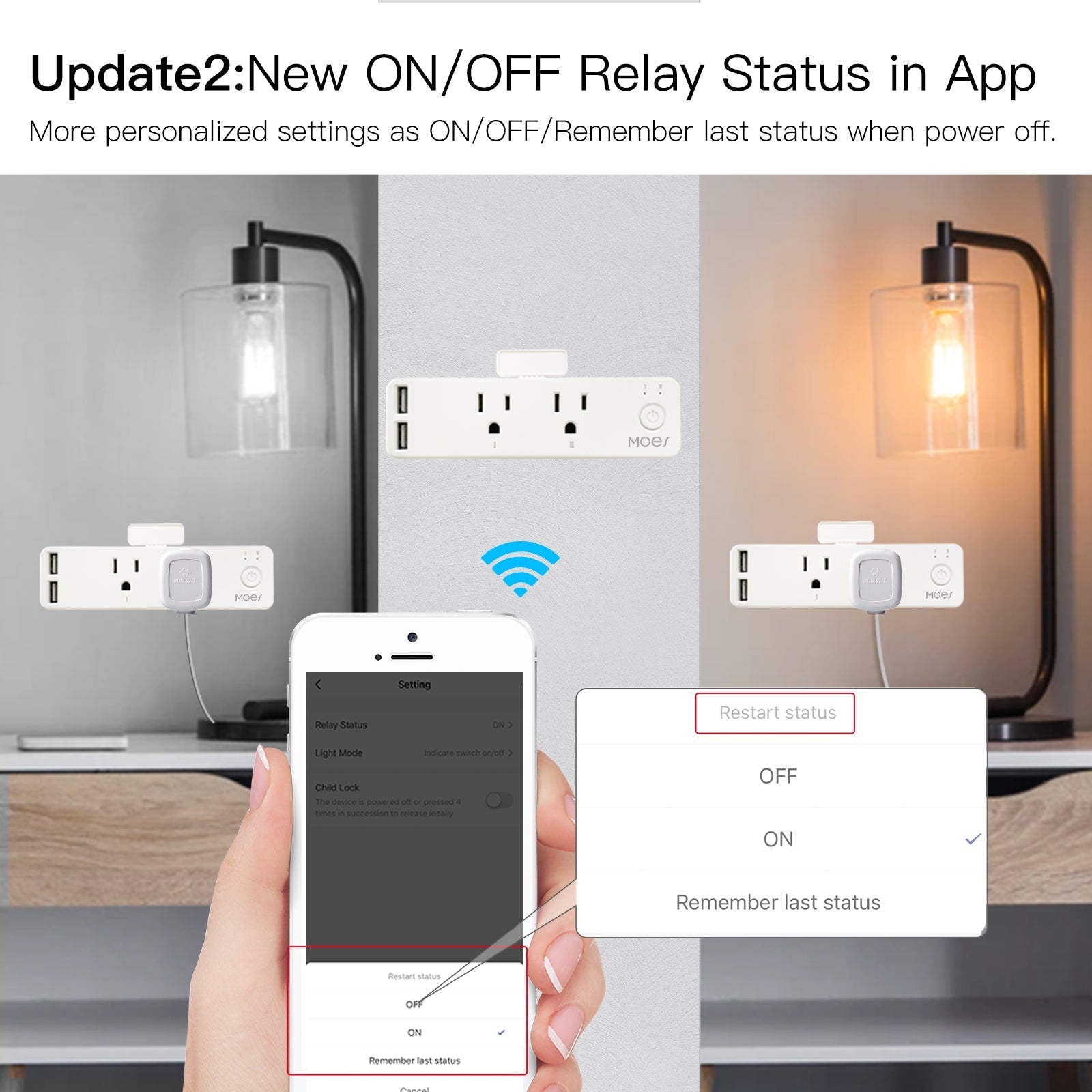 Wifi Smart US Outlet Extender Multi Plug Socket Outlet Shelf With Relay Status, Light Mode Adjustable