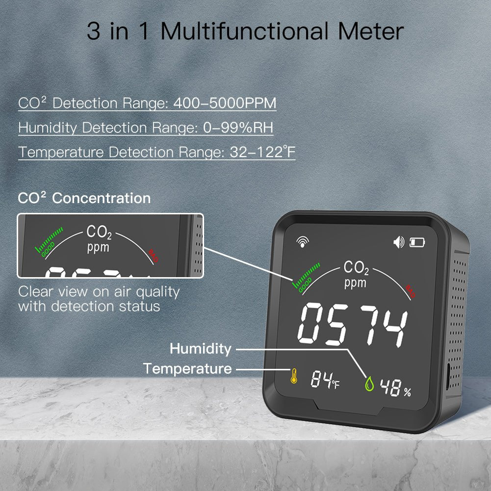 WiFi Smart 3 In 1 Carbon Dioxide Air Quality Monitor Detector Temperature and Humidity Sensor