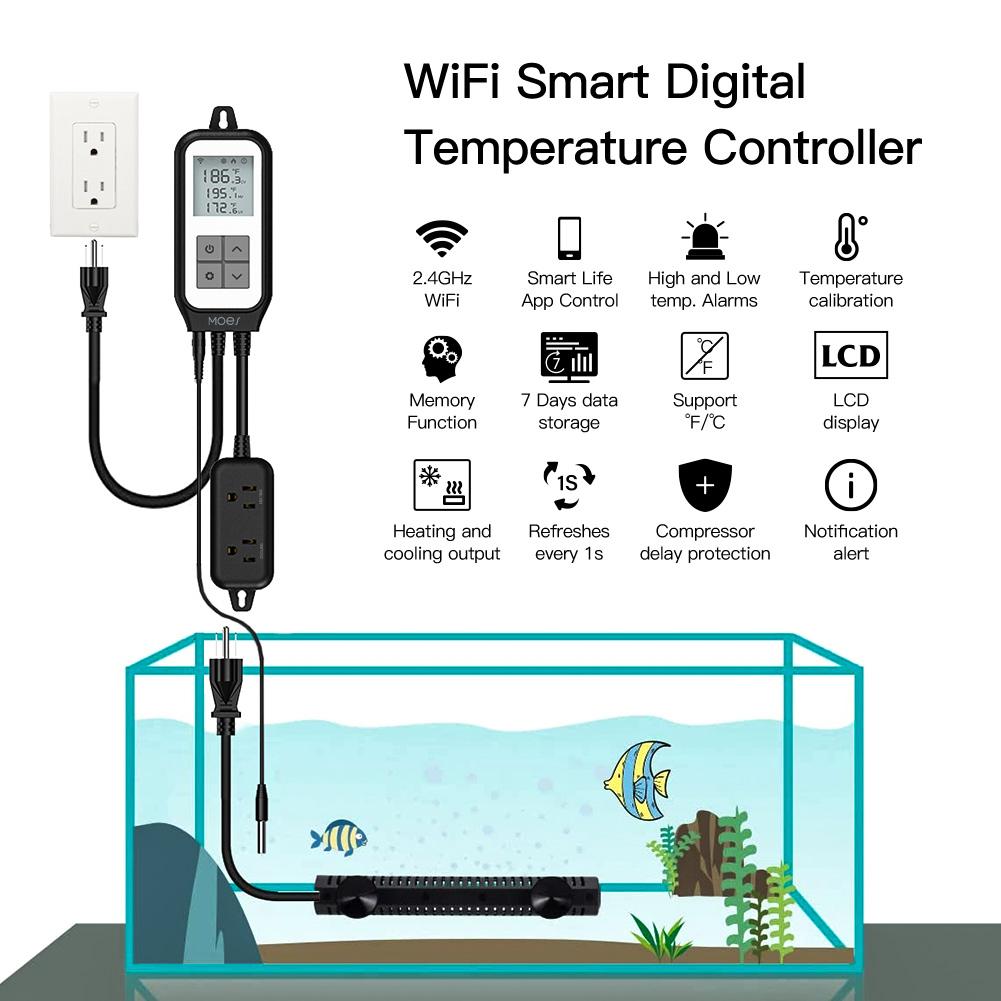 WiFi Digital Temperature Controller Thermostat Outlet Plug Heating and Cooling Mode US/EU