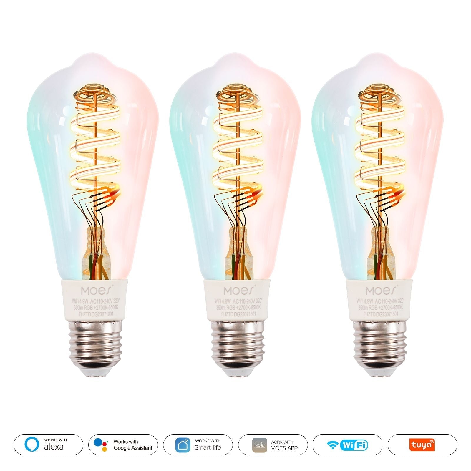 WiFi E27 Smart Edison LED Light Bulbs 16 Million RGB Color Changing 2700K-6500K Dimmable