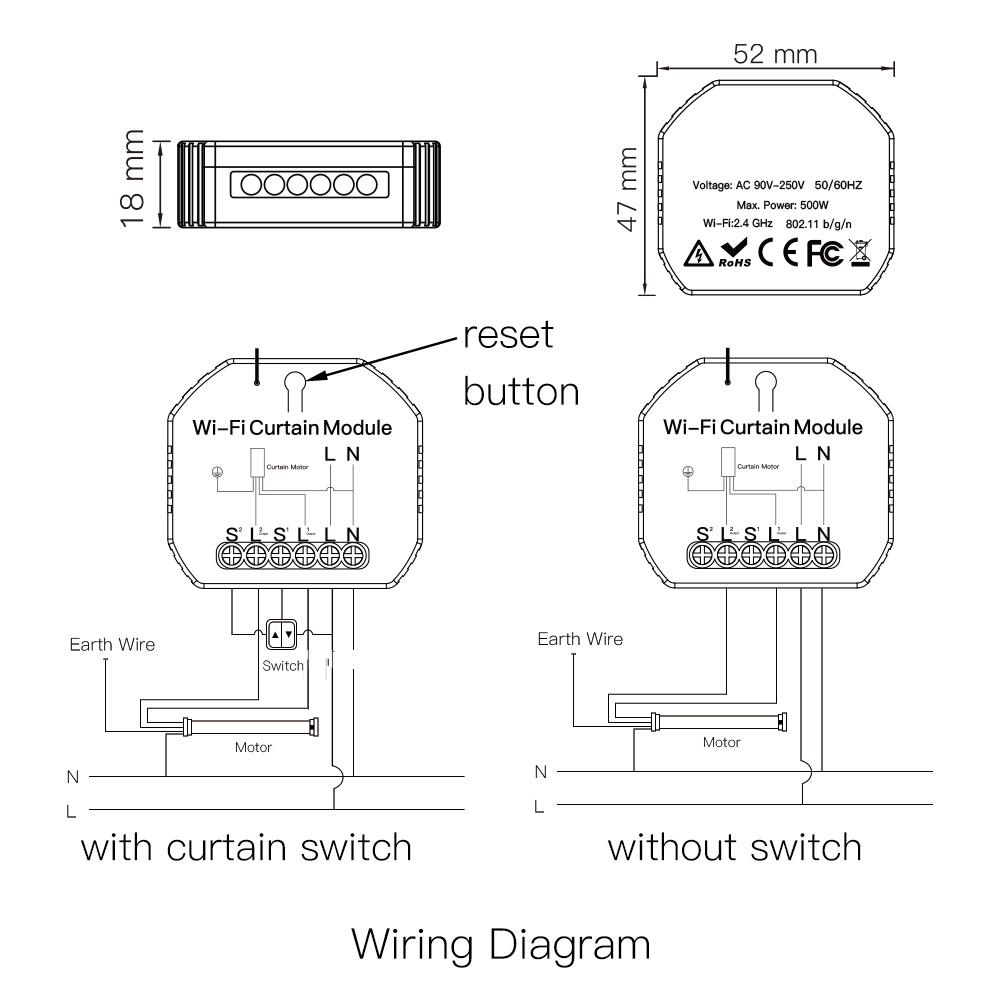 MOES WiFi Mini DIY Smart Curtain Switch Module APP Voice Control Electric Curtain Motor Relay