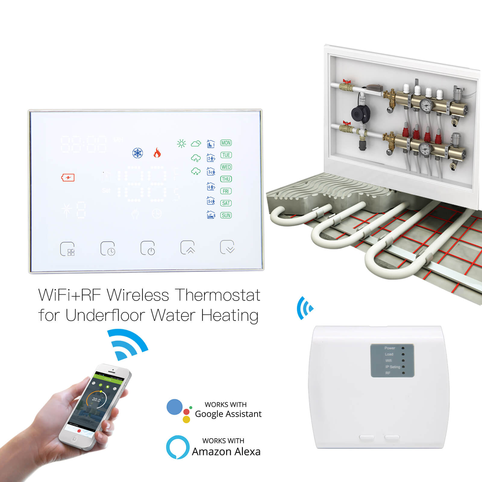 WiFi RF Programmable Thermostat  Smart Wall-hung Temperature Controller Wireless RF Receiver for Water/ Electric/ Gas Boiler Floor Heating