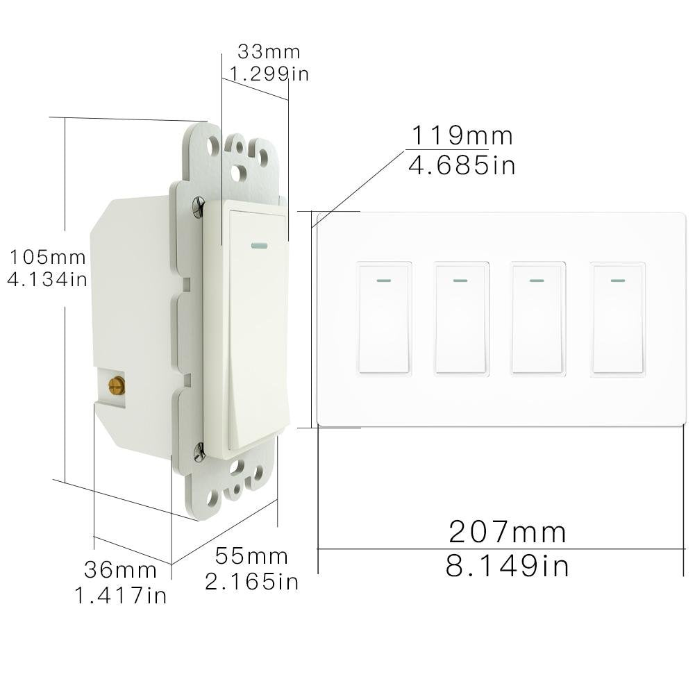 WiFi Smart In-Wall 2/3/4 Gang Light Push Button Switch US