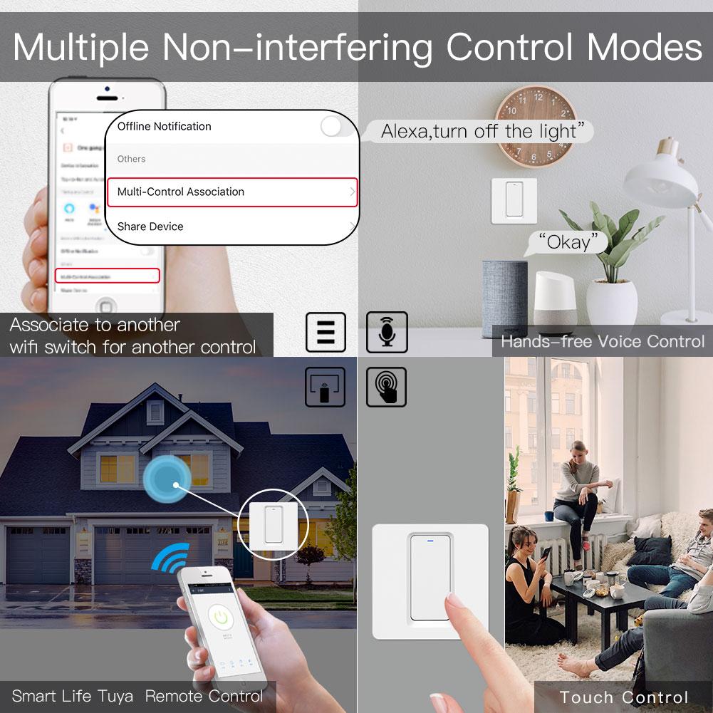 WiFi Smart Light Push Button Switch 2 Way Multi-Control Neutral Wire Required EU